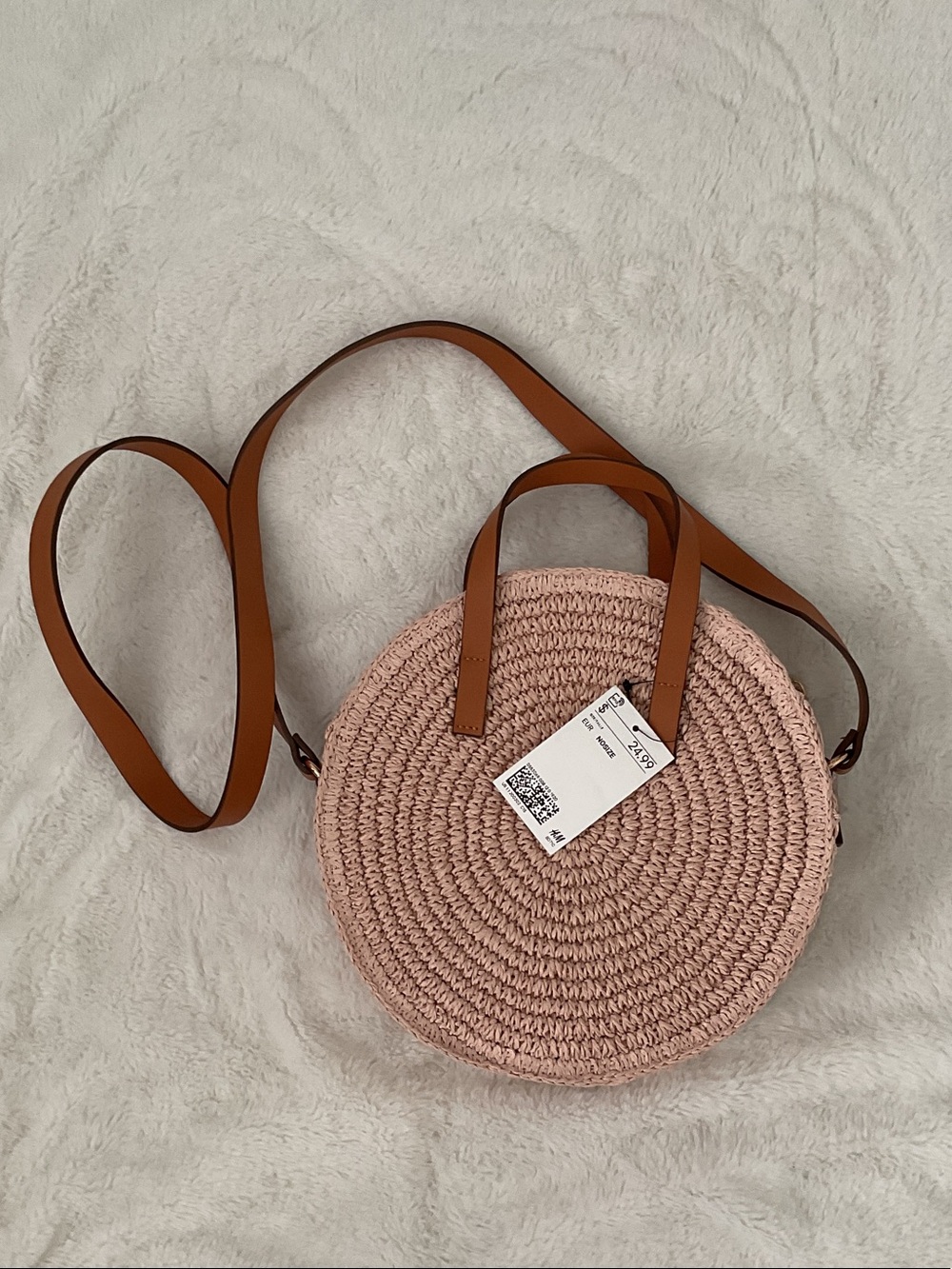 H & M Woven Round Crossbody Bag - Pink NWT
